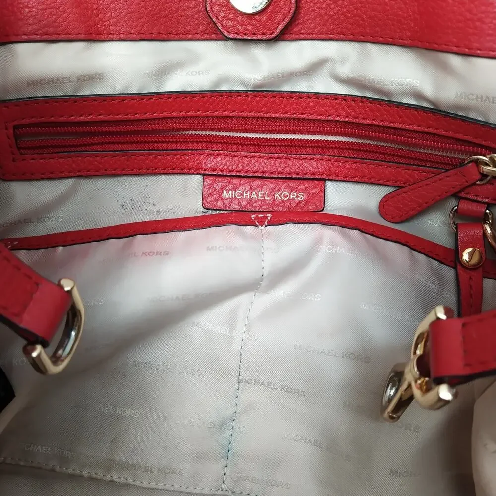 Michael Kors Brooklyn Red Leather Tassel Double Handle Satchel Shoulder Bag